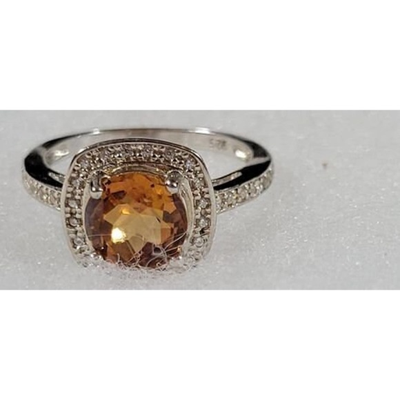 Orange Topaz and White Sapphire Sterling Silver Ring - Picture 6 of 6
